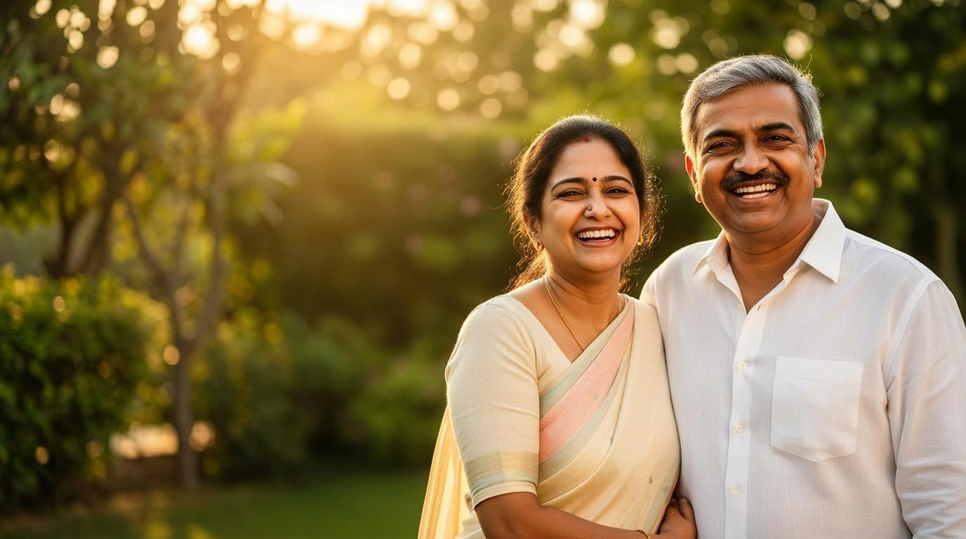 Happy Indian couple smiling — relieved after settling their loan with LoanSettle Solutions